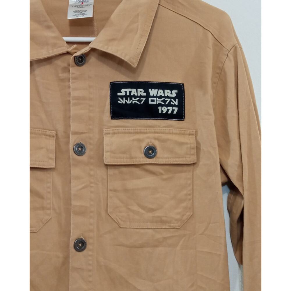 Disney Parks Star Wars Mens Brown 1977 Patch Rebal Button Up Long Sleeve Size XS - Picture 3 of 10